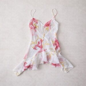 Vintage Y2K La Senza Sheer Floral Ruffle Hem Chemise Slip M